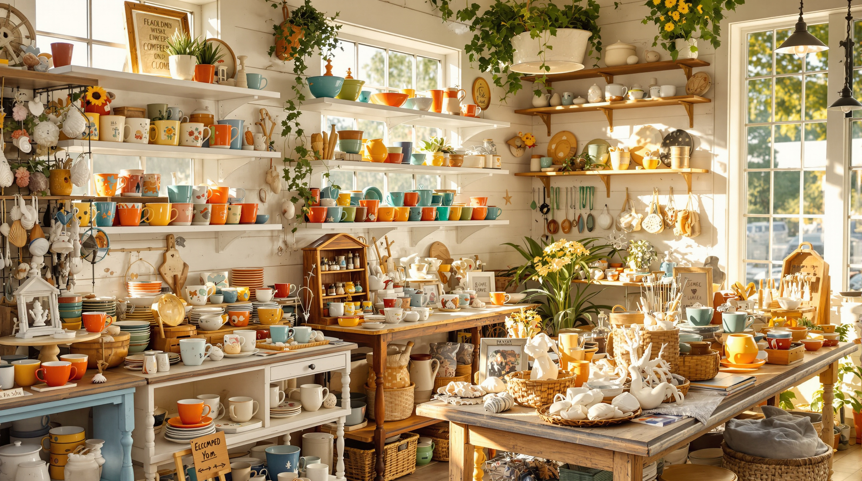 Interior of Over the Moon gift shop filled with handmade pottery and treasures
